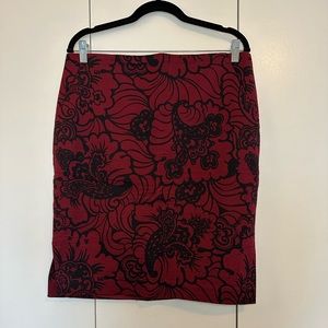 LOFT Burgundy Floral Pencil Skirt